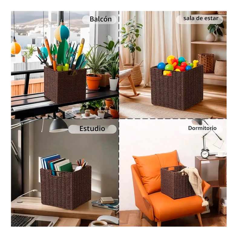CANASTO ORGANIZADOR DE MIMBRE DE CUERDA DE PAPEL 32X32X32 - 6