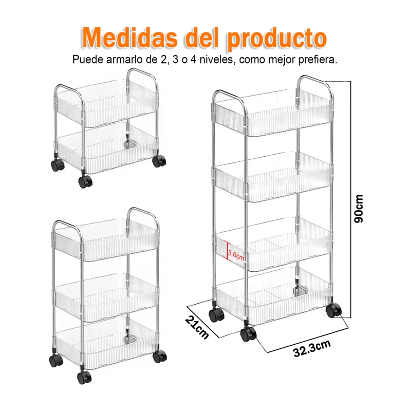 CARRITO ORGANIZADOR 4 NIVELES CON RUEDAS MULTIUSO ACRILICO - 7