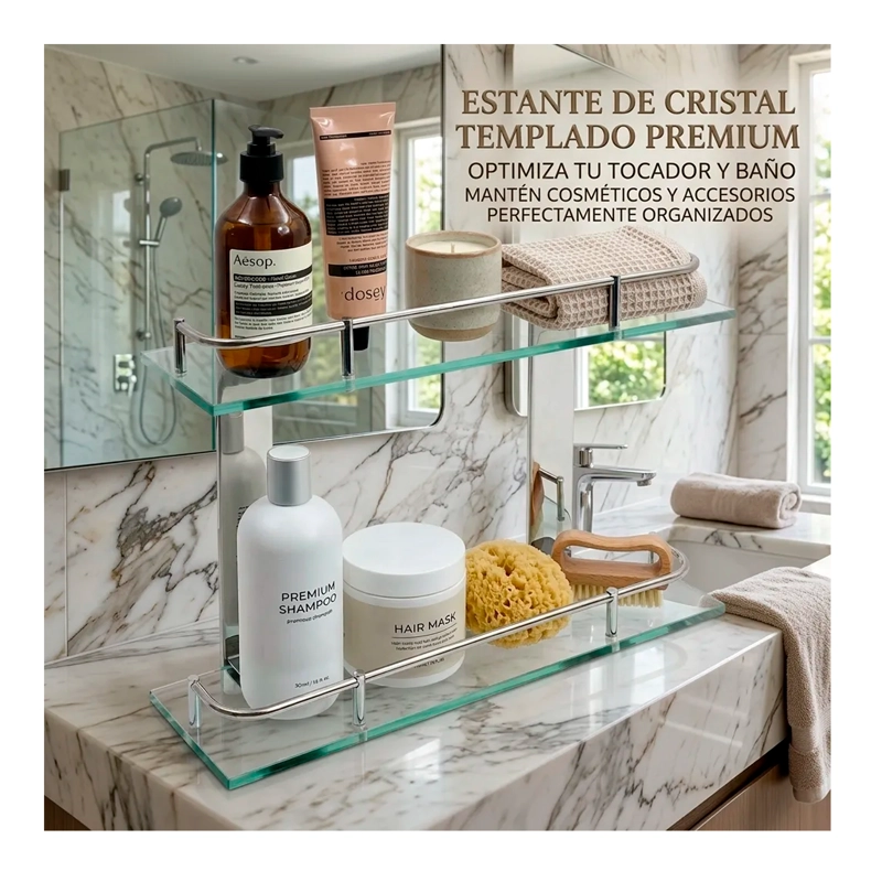 ORGANIZADOR REPISA DE BAÑO 2 NIVELES ESTANTE DE VIDRIO DUCHA - 4