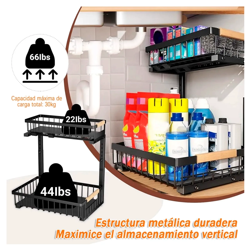 ESTANTE ORGANIZADOR MULTIUSO DE COCINA 2 NIVELES DESLIZABLE - 4