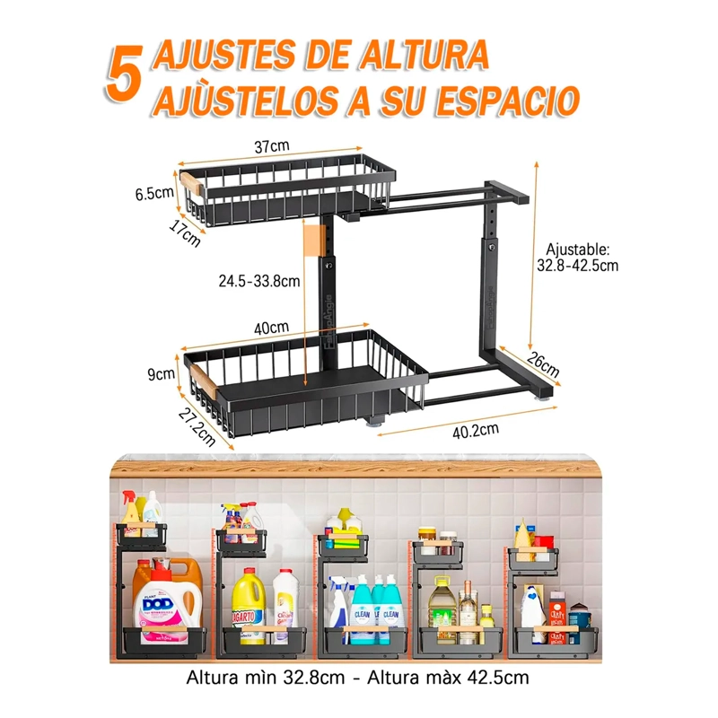 ESTANTE ORGANIZADOR MULTIUSO DE COCINA 2 NIVELES DESLIZABLE - 5