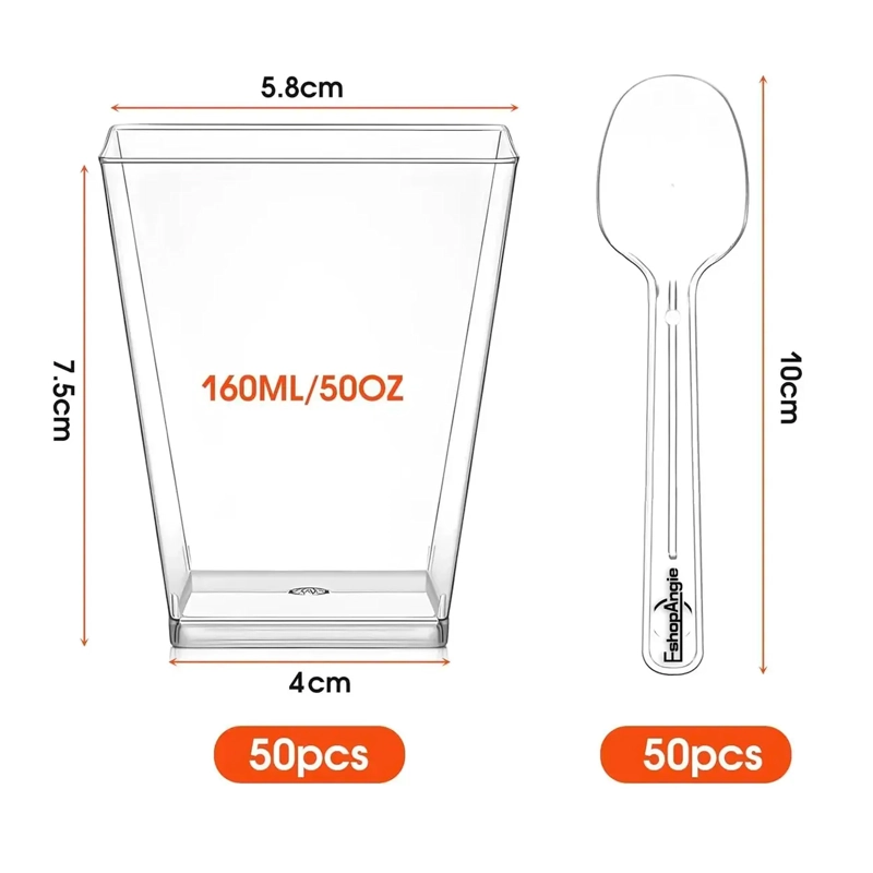 50 SET DE VASOS SHOT POSTRES POCILLOS VASOS PLASTICO 160ML - 6