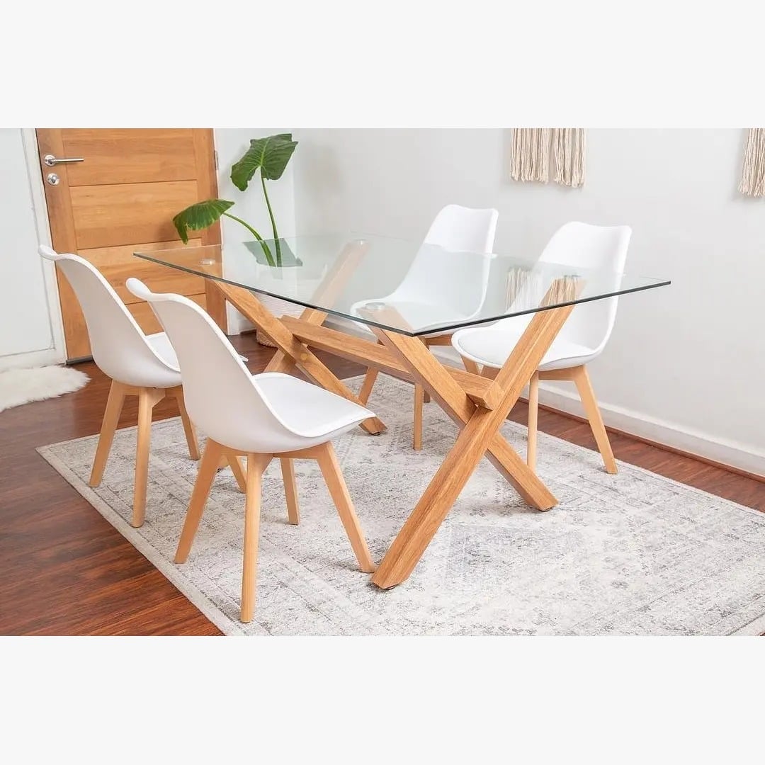 COMEDOR MEDLOCK VIDRIO 140X90 + 4 SILLAS TULIP BLANCAS - 1