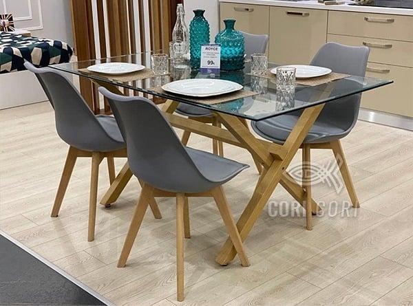 COMEDOR MEDLOCK VIDRIO 140X90 + 4 SILLAS TULIP COLOR GRIS - 1
