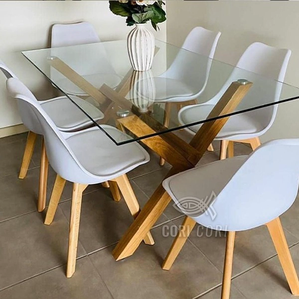 COMEDOR MEDLOCK VIDRIO 140X90 + 6 SILLAS TULIP BLANCAS - 2