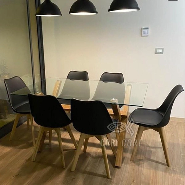 COMEDOR MEDLOCK VIDRIO 140X90 + 6 SILLAS TULIP COLOR NEGRO - 1