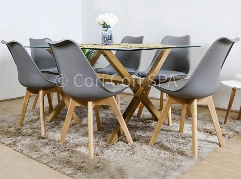 COMEDOR MEDLOCK VIDRIO 140X90 + 6 SILLAS TULIP COLOR GRIS - 3