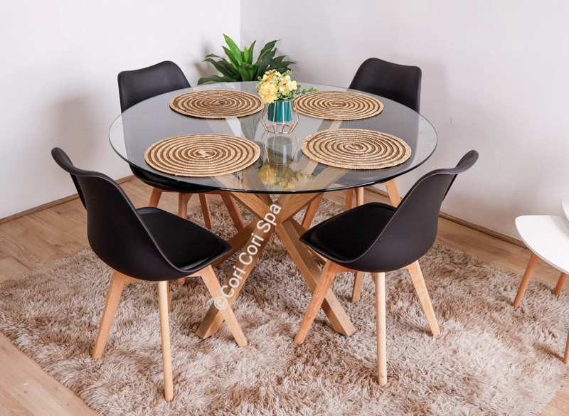 COMEDOR MESA WARWICK VIDRIO 120CM + 4 SILLAS TULIP NEGRO - 3