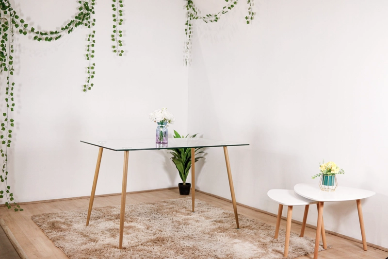 COMEDOR VIDRIO 120X80 + 4 SILLAS EAMES REPLICA EN COLOR BLANCOS - 2