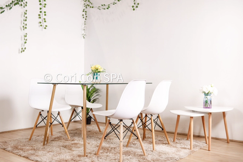 COMEDOR VIDRIO 120X80 + 4 SILLAS EAMES REPLICA EN COLOR BLANCOS - 3