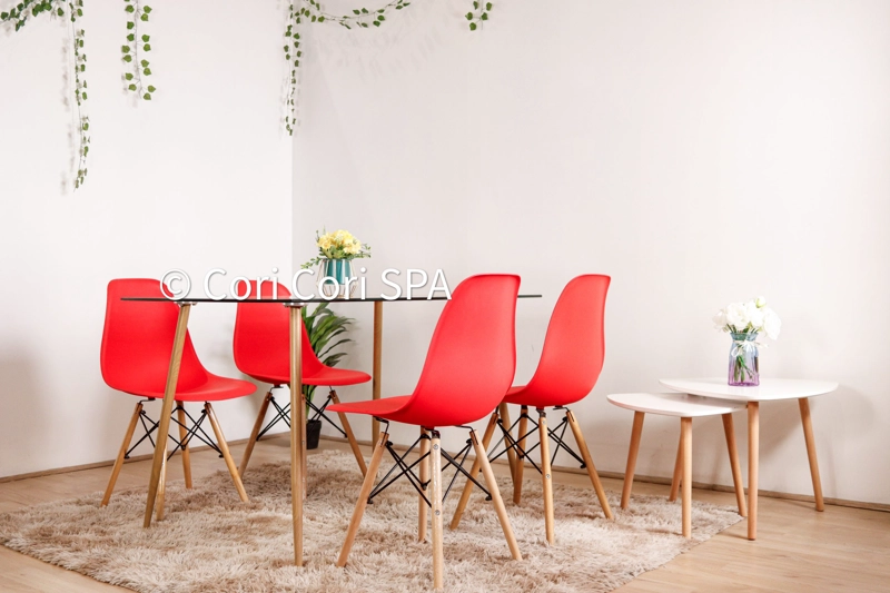 COMEDOR VIDRIO 120X80 + 4 SILLAS EAMES REPLICA EN COLOR ROJO - 3