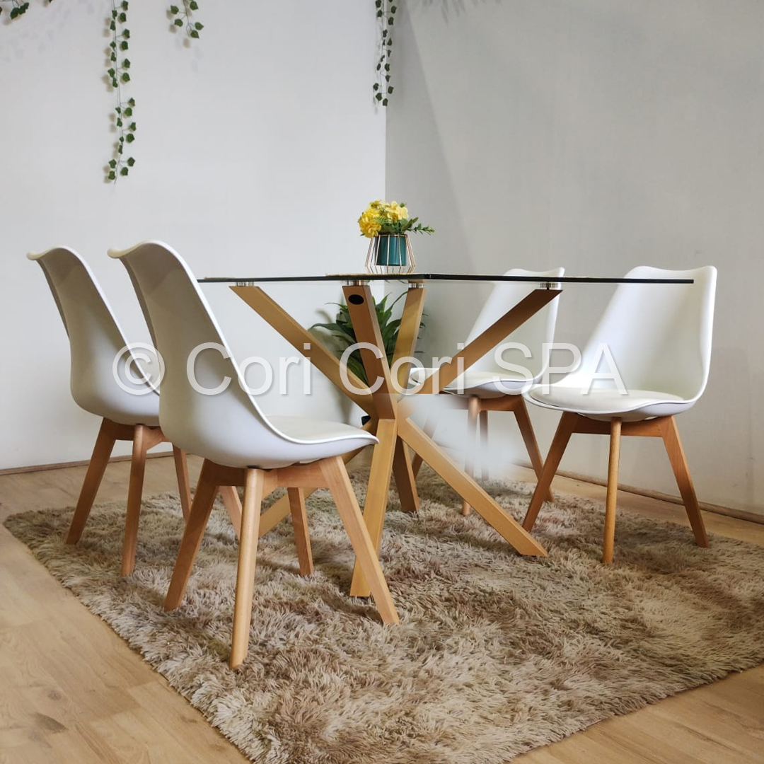 COMEDOR MADRID VIDRIO 140X80 + 4 SILLAS TULIP BLANCAS - 3