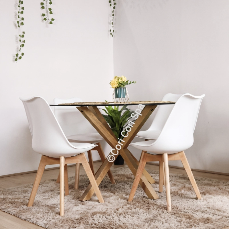 COMEDOR MESA WARWICK VIDRIO 100CM + 4 SILLAS TULIP BLANCO - 4