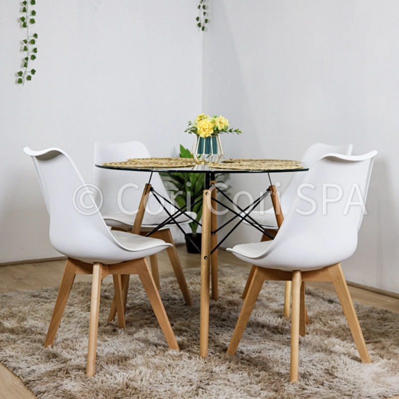 COMEDOR MESA VIDRIO EAMES D100 + 4 SILLAS TULIP EN COLOR BLANCOS - 1