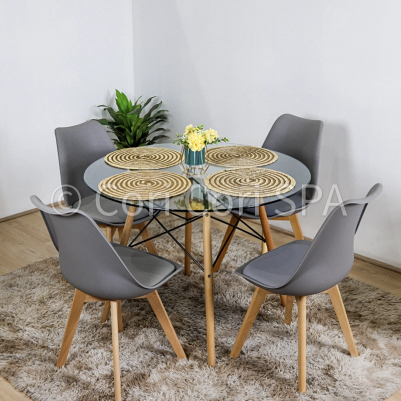 COMEDOR MESA EAMES VIDRIO 100CM + 4 SILLAS TULIP GRIS - 1