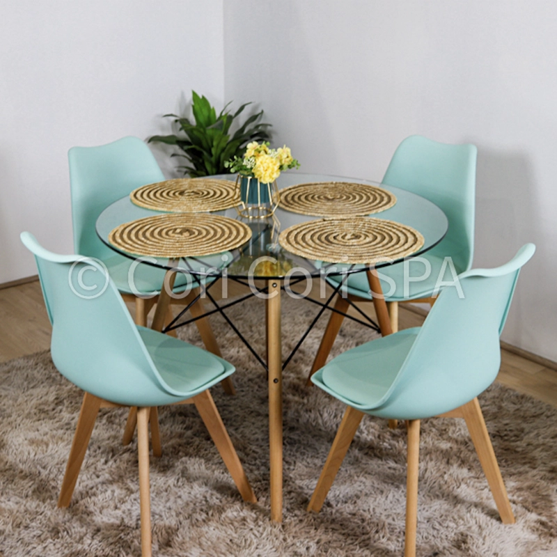 COMEDOR MESA EAMES VIDRIO 100CM + 4 SILLAS TULIP MENTA - 1