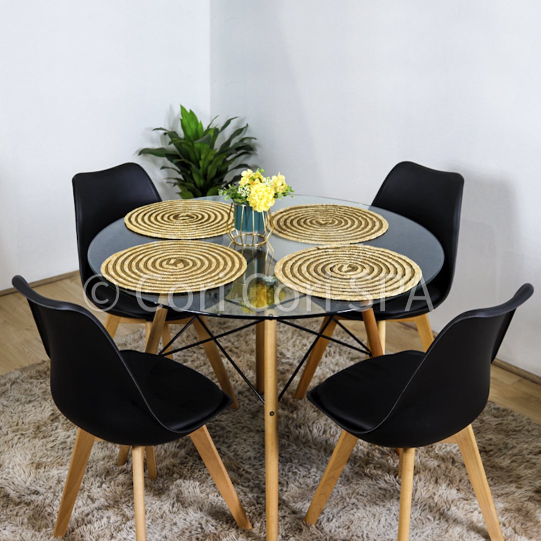 COMEDOR MESA VIDRIO EAMES D80 + 4 SILLAS TULIP COLOR NEGRO - 1