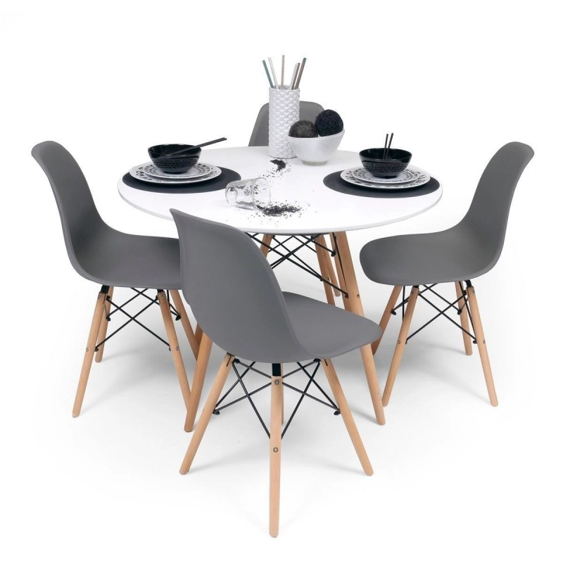 COMEDOR MESA EAMES 80CMS BLANCA + 4 SILLAS EAMES  COLOR GRIS - 1