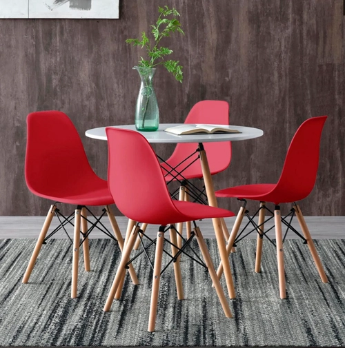 COMEDOR MESA EAMES 100CMS BLANCA + 4 SILLAS EAMES  COLOR ROJO - 1