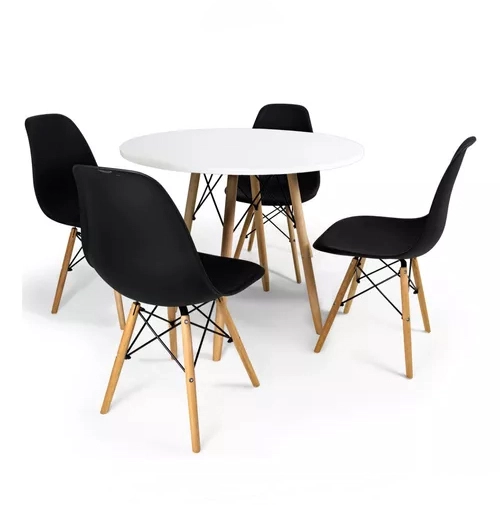 COMEDOR MESA EAMES 100CMS BLANCA + 4 SILLAS EAMES COLOR NEGRO - 1