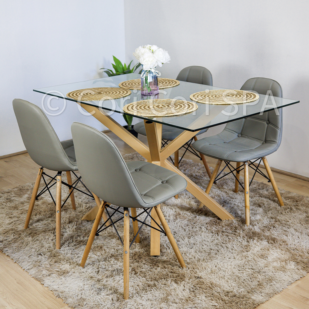 COMEDOR MADRID VIDRIO 140X80 Y 4 CAPITONNÉ VELVET BEIGE - 1