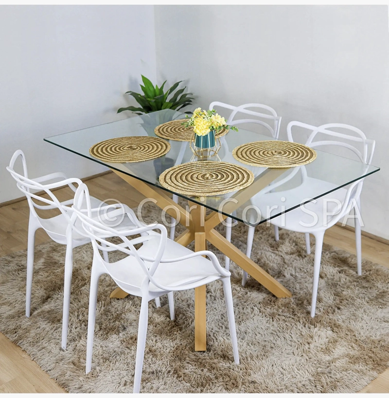 COMEDOR MADRID VIDRIO 140X80+ 4 SILLAS MASTER BLANCAS - 1