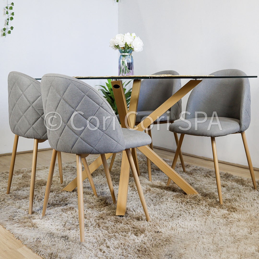 COMEDOR MADRID VIDRIO 140X80 + 4 SILLAS LUXURY GRIS - 1