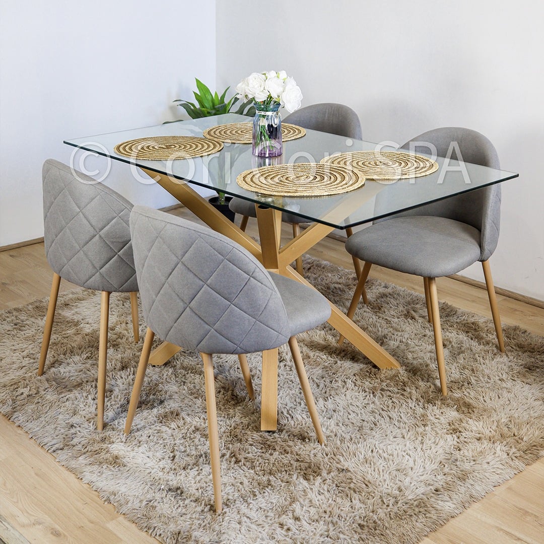 COMEDOR MADRID VIDRIO 140X80 + 4 SILLAS LUXURY GRIS - 3
