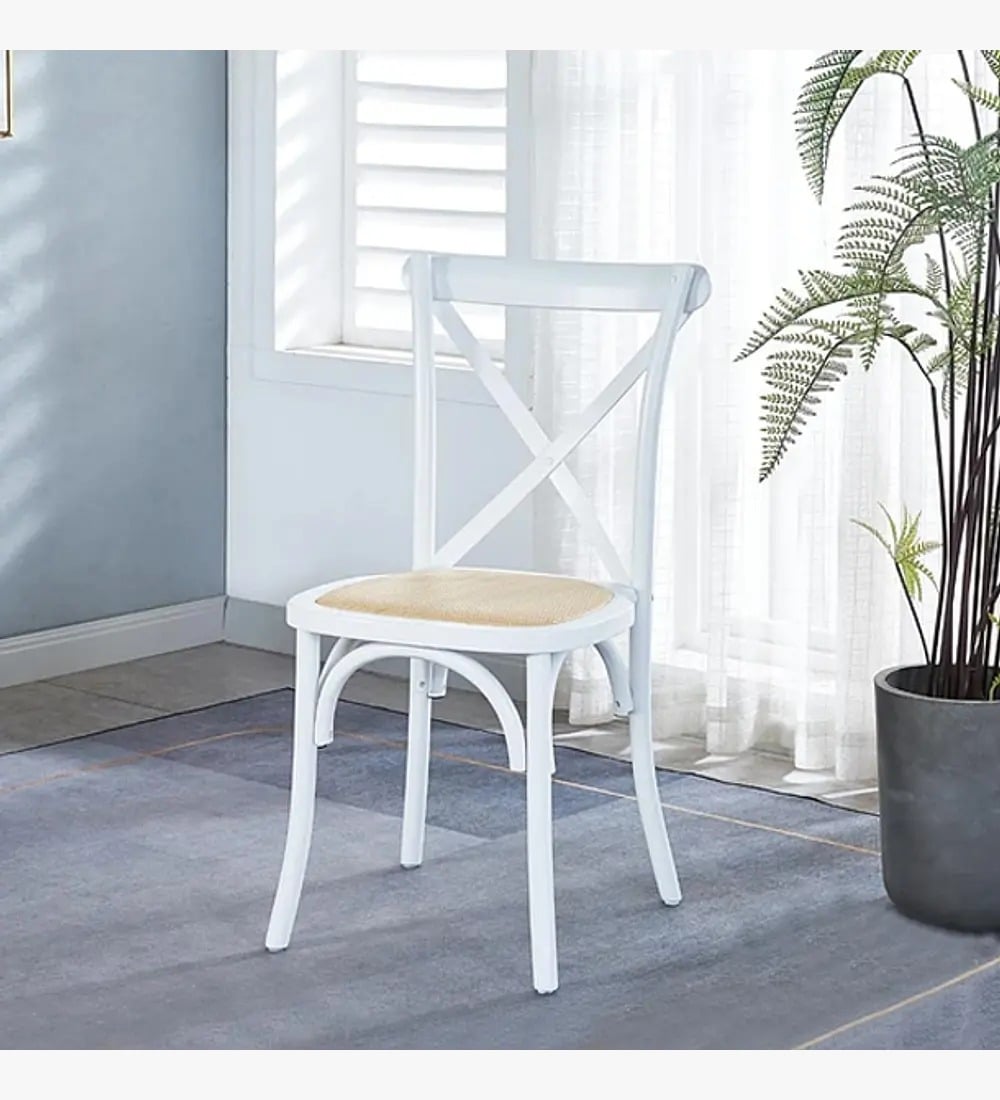 COMEDOR MADRID VIDRIO 140X80 Y 4 CROSSBACK MADERA BLANCO - 3