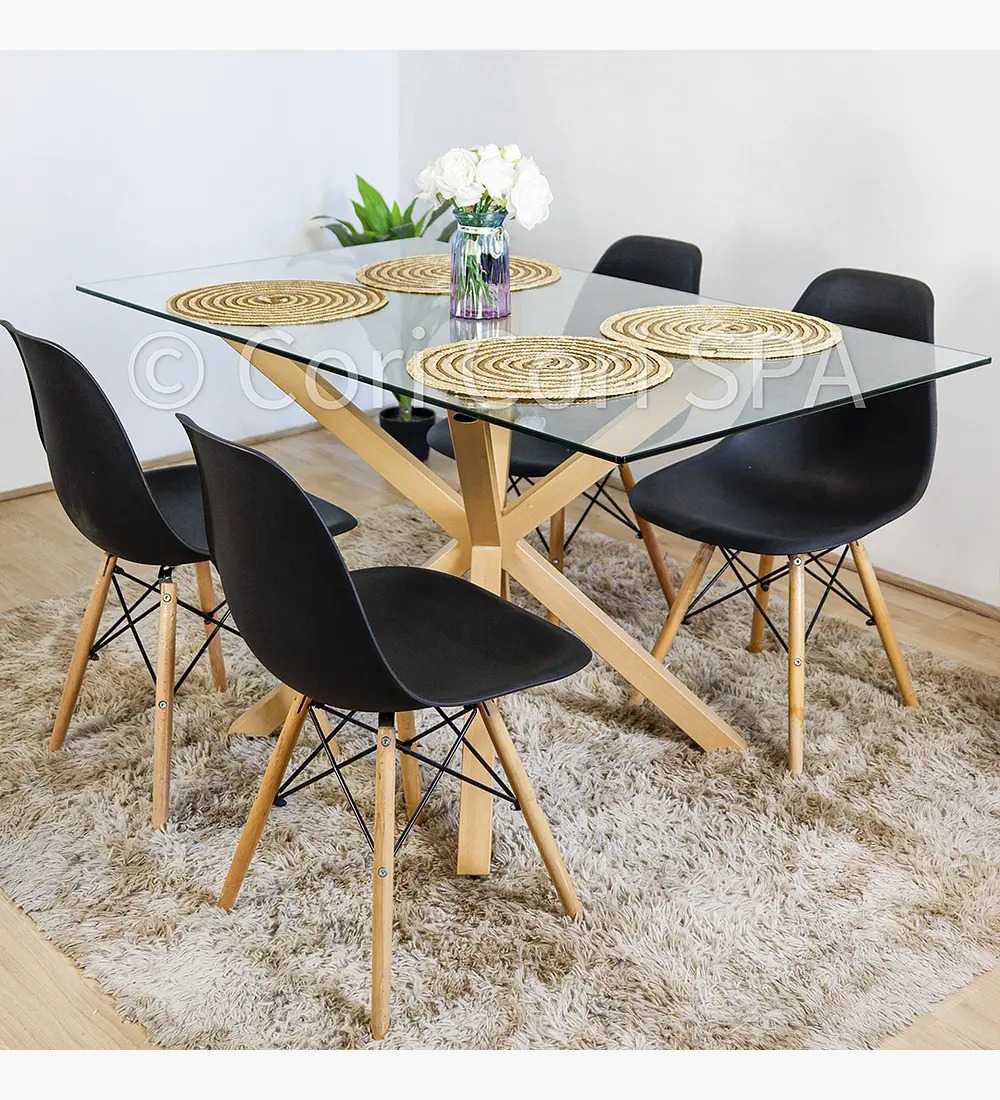 COMEDOR MADRID VIDRIO 140X80 + 4 SILLAS EAMES GRIS REPLICA - 3