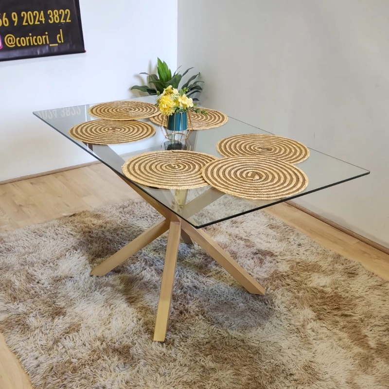 COMEDOR MADRID VIDRIO 140X80 + 4 SILLAS MARIPOSA VELVET BEIGE - 2
