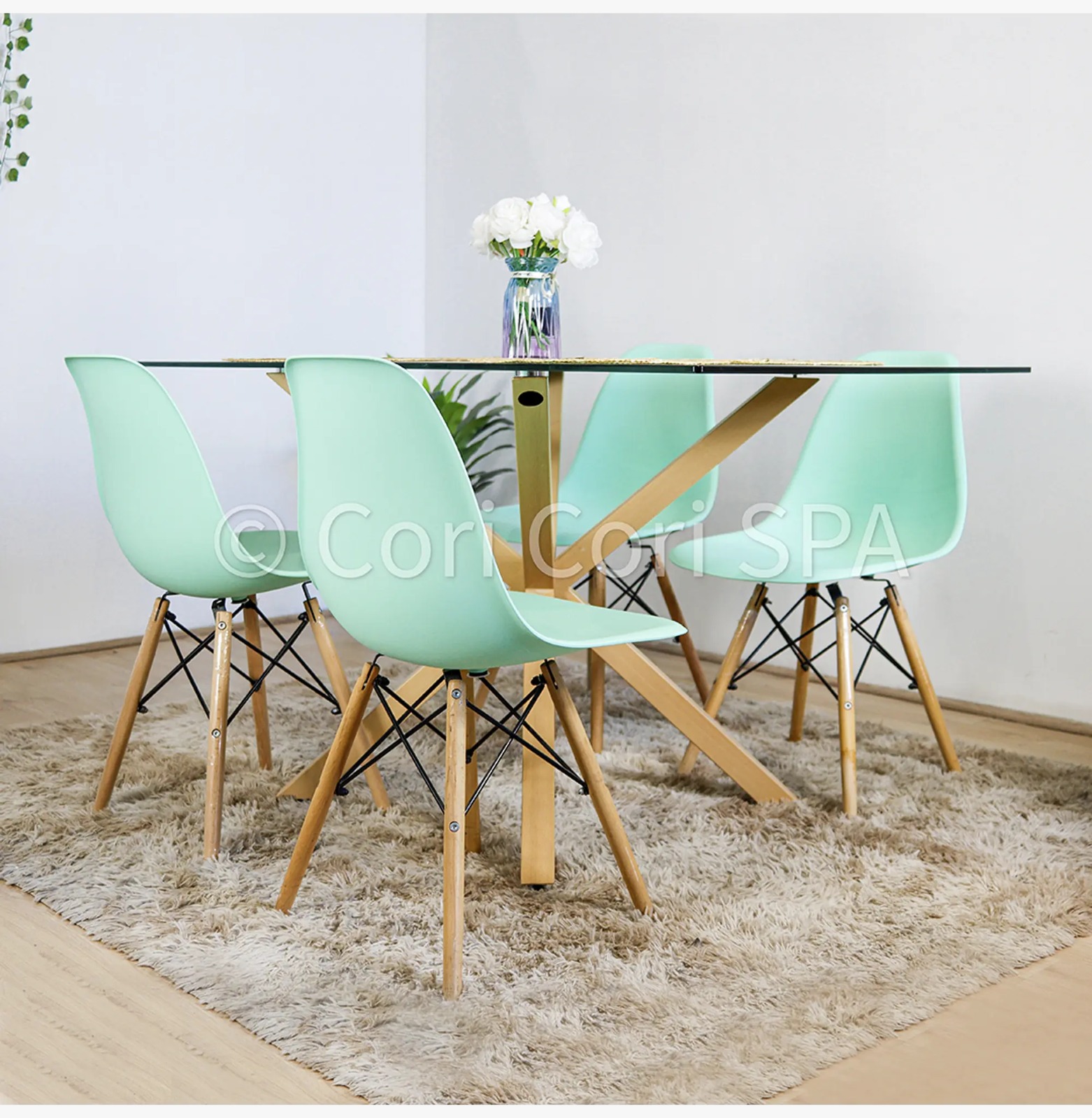 COMEDOR MADRID VIDRIO 140X80 + 4 SILLAS EAMES MENTA REPLICA - 1