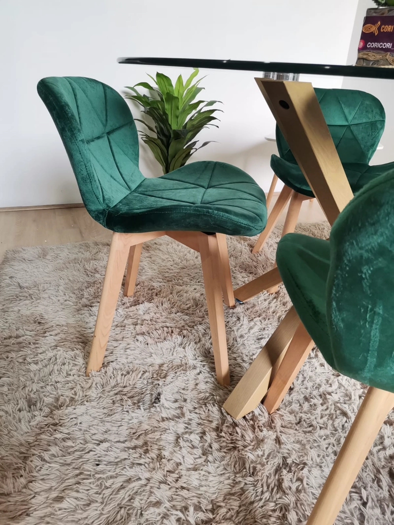 COMEDOR MADRID VIDRIO 140X80 + 4 SILLAS MARIPOSA VELVET VERDE - 4