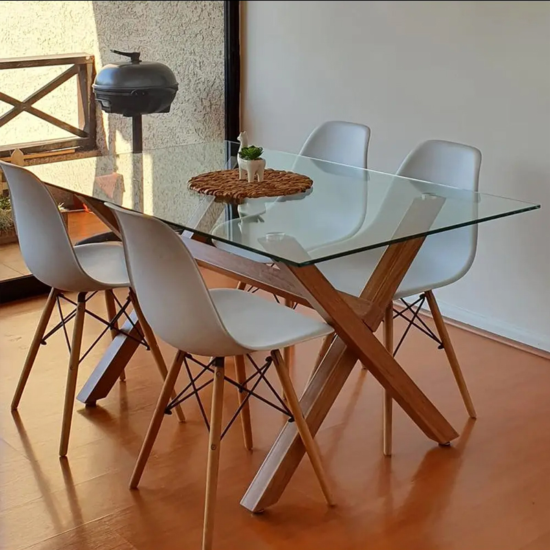 COMEDOR MESA MEDLOCK DE VIDRIO 140X90CM + 4 SILLAS EAMES BLANCO - 1