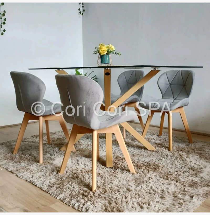 COMEDOR MADRID VIDRIO 140X80 + 4 SILLAS MARIPOSA VELVET GRIS - 3