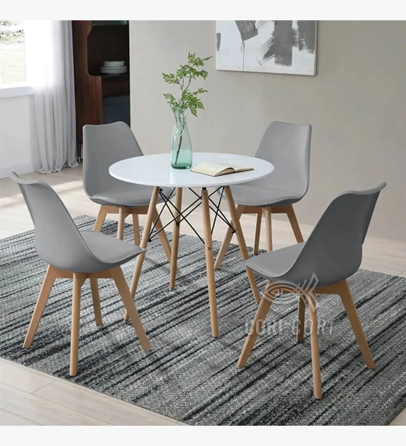 COMEDOR MESA EAMES BLANCA 80CMS + 4 SILLAS TULIP GRIS - 1