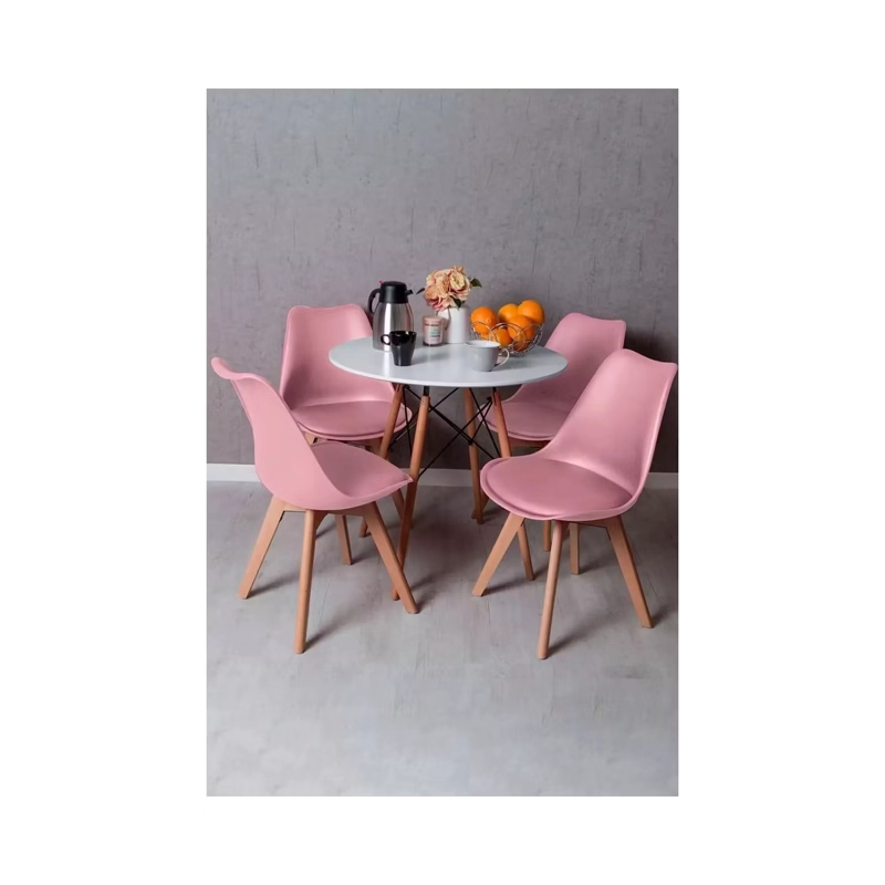 COMEDOR MESA EAMES BLANCA 80CMS + 4 SILLAS TULIP ROSA - 1