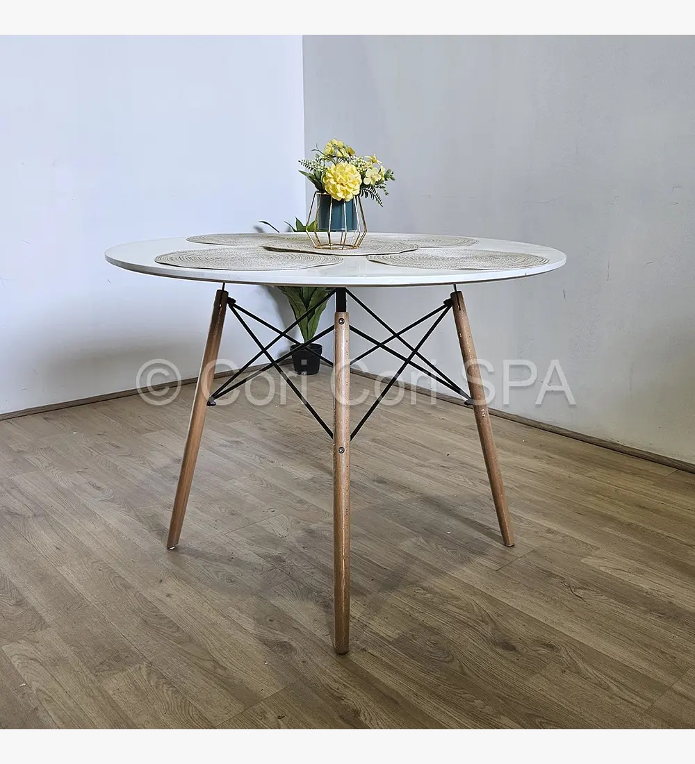 COMEDOR MESA EAMES BLANCA 100CMS + 4 SILLAS TULIP REPLICA ROSA - 3