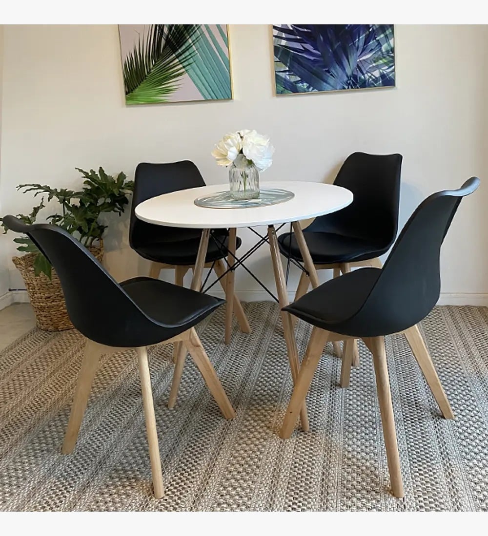 COMEDOR MESA EAMES BLANCA 80CMS + 4 SILLAS TULIP REPLICA NEGRO - 1