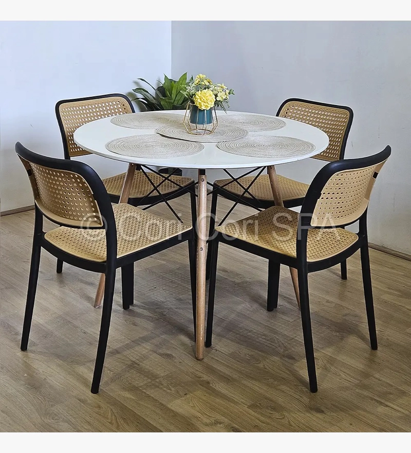 COMEDOR MESA EAMES BLANCA 100CMS + 4 SILLAS DELTA COLOR NEGRO - 1