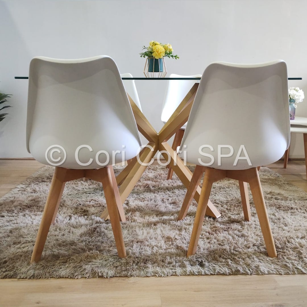 COMEDOR MADRID VIDRIO 160X90 + 4 SILLAS TULIP BLANCAS - 2