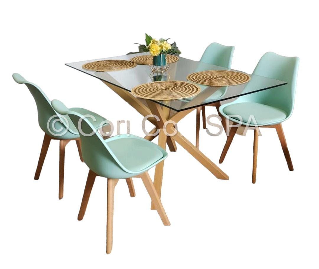 COMEDOR MADRID VIDRIO 160X90 + 4 SILLAS TULIP COLOR MENTA - 2