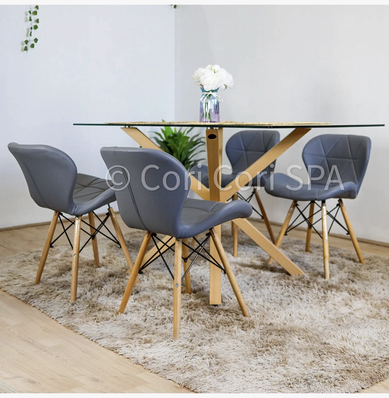 COMEDOR MADRID VIDRIO 160X90 + 4 SILLAS MARIPOSA-EAMES COLOR GRIS - 1