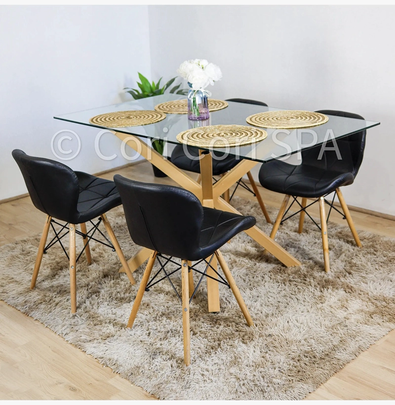 COMEDOR MADRID VIDRIO 160X90 + 4 SILLAS MARIPOSA-EAMES COLOR NEGRO - 1