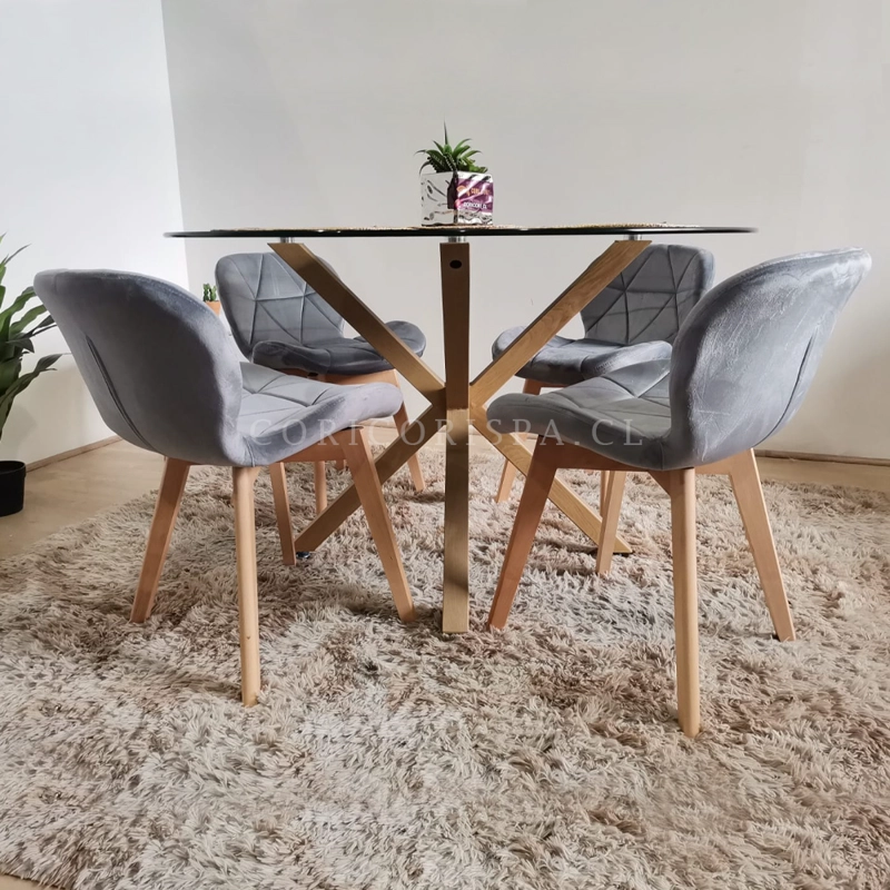 COMEDOR MESA WARWICK VIDRIO 120CM + 4 SILLAS MARIPOSA VELVET GRIS - 3