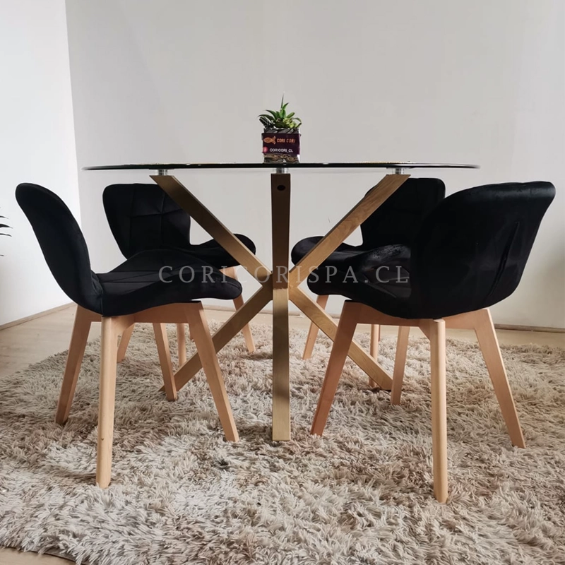 COMEDOR MESA WARWICK VIDRIO 120CM + 4 SILLAS MARIPOSA VELVET NEGRO - 3
