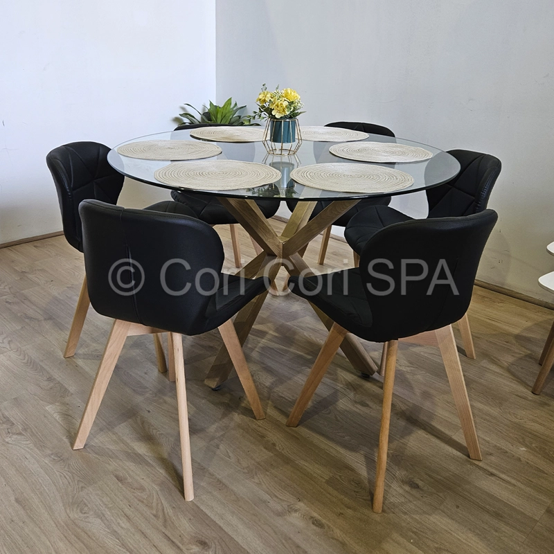 COMEDOR MESA WARWICK VIDRIO 120CM + 6 SILLAS MARIPOSA ECOCUERO WOOD NEGRO - 3