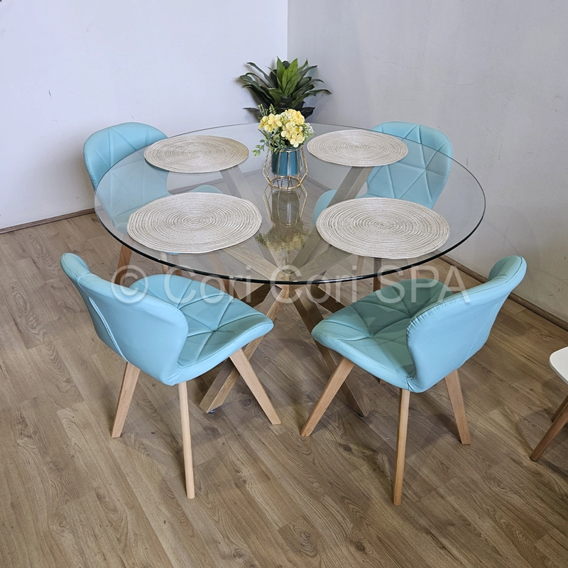 COMEDOR MESA WARWICK VIDRIO 100CM + 4 SILLAS MARIPOSA ECOCUERO WOOD MENTA - 1