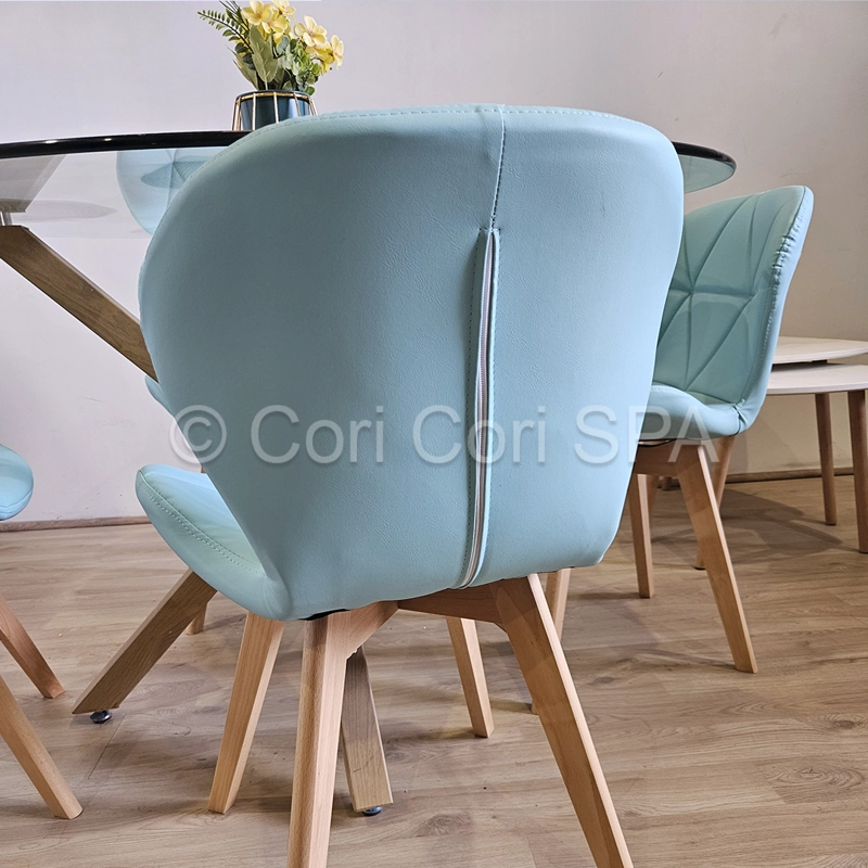 COMEDOR MESA WARWICK VIDRIO 100CM + 4 SILLAS MARIPOSA ECOCUERO WOOD MENTA - 3