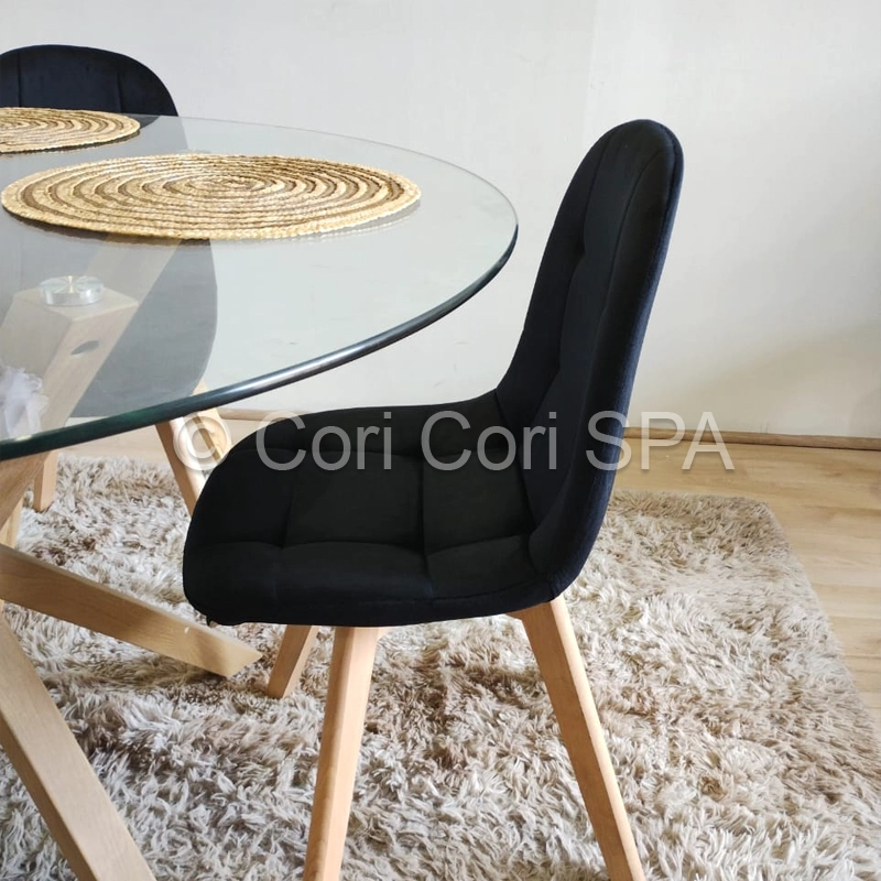 COMEDOR MESA WARWICK VIDRIO 100CM + 4 SILLAS CAPITONNE VELVET NEGRO - 3
